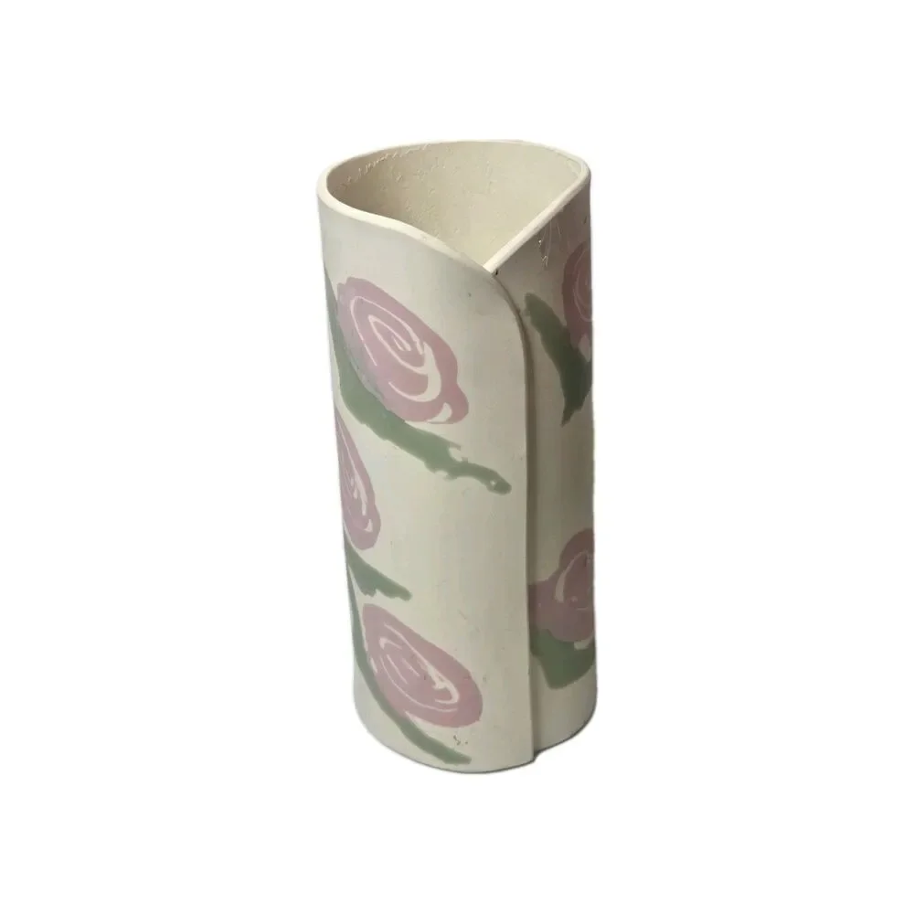 Vintage Evolution Studio Pottery Vase Roses Signed Jeff Pitt 1993 Hand Made